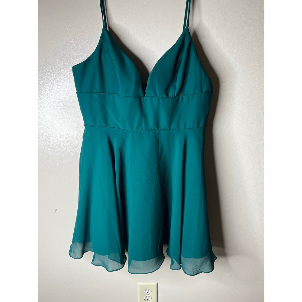 NWT Lucci Lu A-line V Neck Mini Homecoming Dress | Hunter Green -Size 18 - Picture 2 of 8